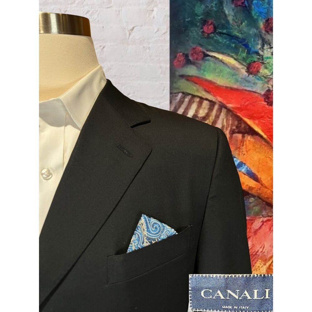 Canali 42R EU52 Mens Black Virgin Wool 3 Button Blazer Sport Coat Jacket - Picture 3 of 14